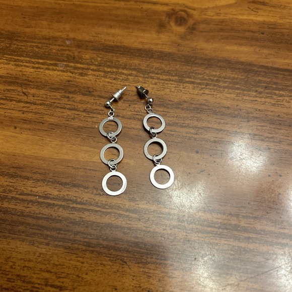 Steel By‎ Design 3 Circle Dangle Silver Tone Earrings - Picture 1 of 4